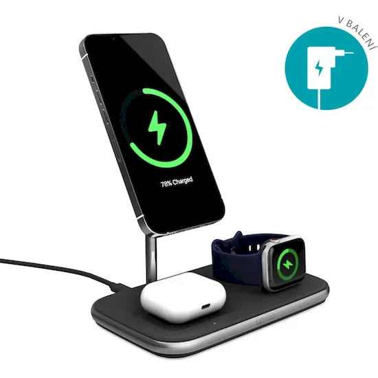 Epico 3in1 bezdrátová nabíječka Made for MagSafe s adaptérem v balení - černá